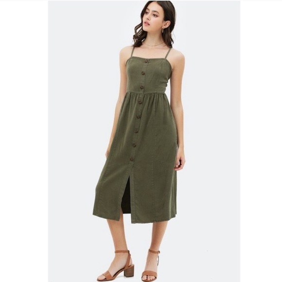Olive / Army Green Button Down Dress - Picture 2 of 5